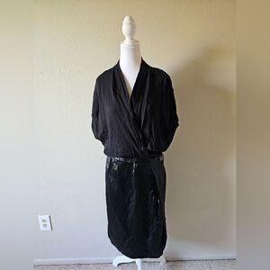 NWT By Malene Birger Graal Black V-Neck Knee Length Wrap Dress Size 38